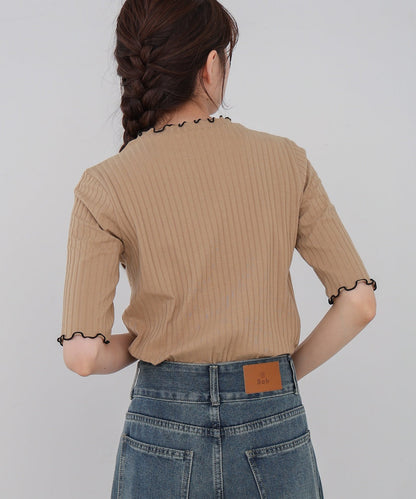 ウェーブメローハーフスリーブリブカットソー