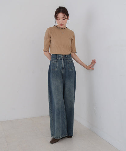 ウェーブメローハーフスリーブリブカットソー