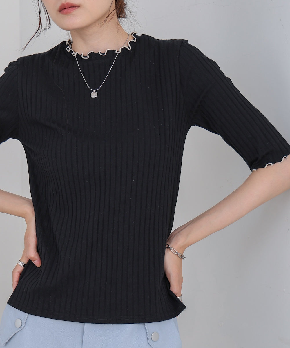 ウェーブメローハーフスリーブリブカットソー