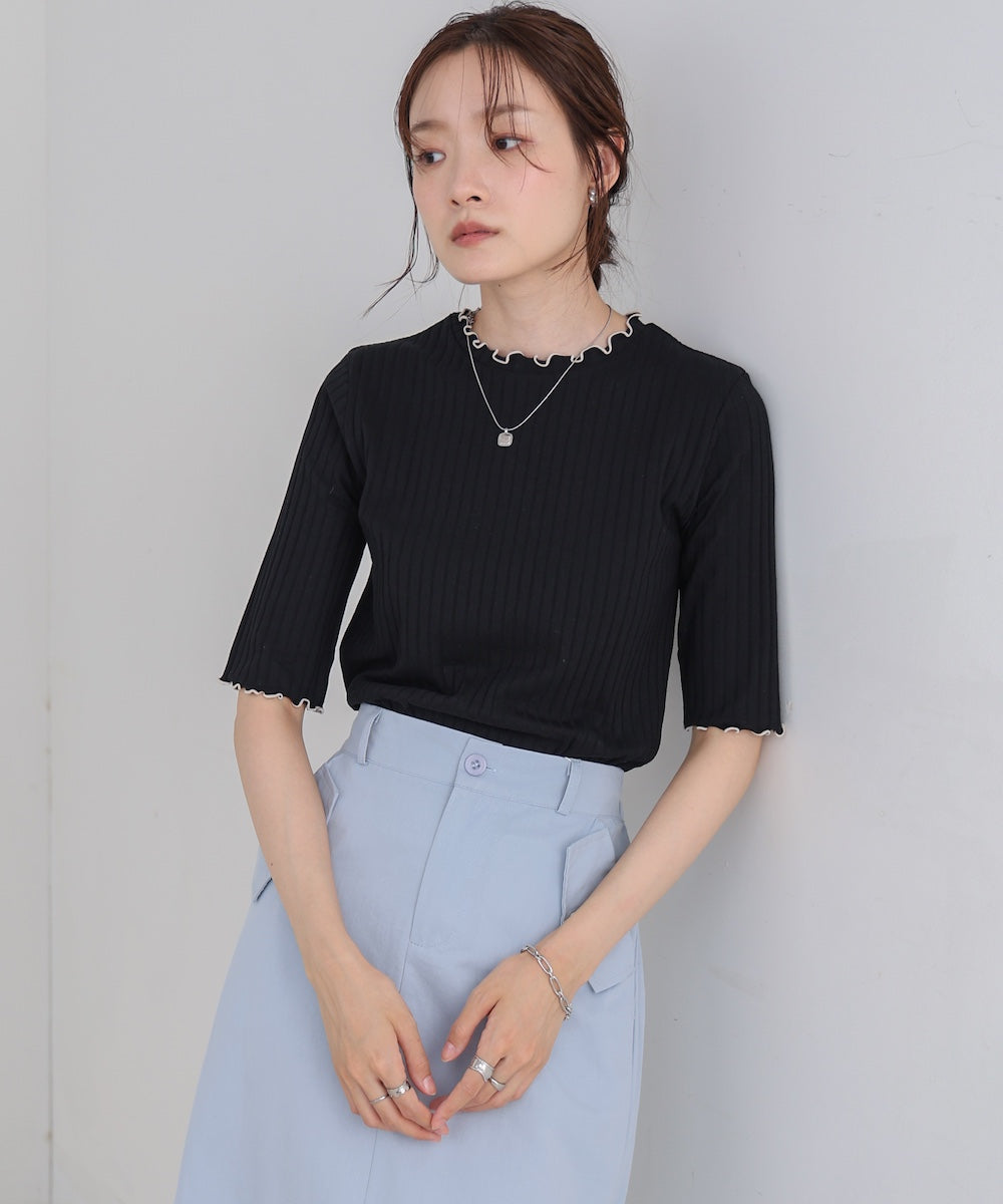 ウェーブメローハーフスリーブリブカットソー
