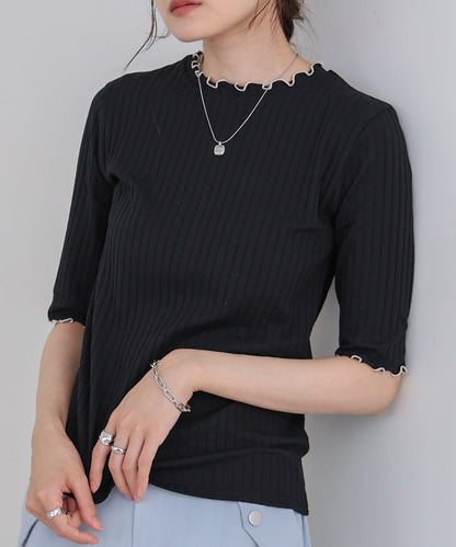 ウェーブメローハーフスリーブリブカットソー