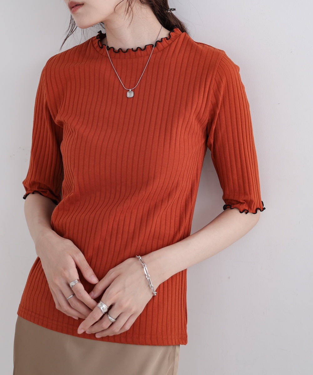 ウェーブメローハーフスリーブリブカットソー