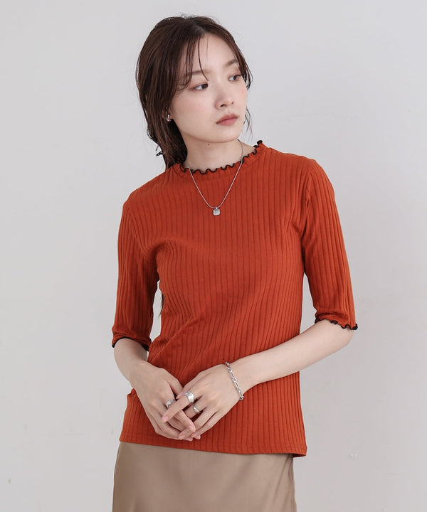 ウェーブメローハーフスリーブリブカットソー