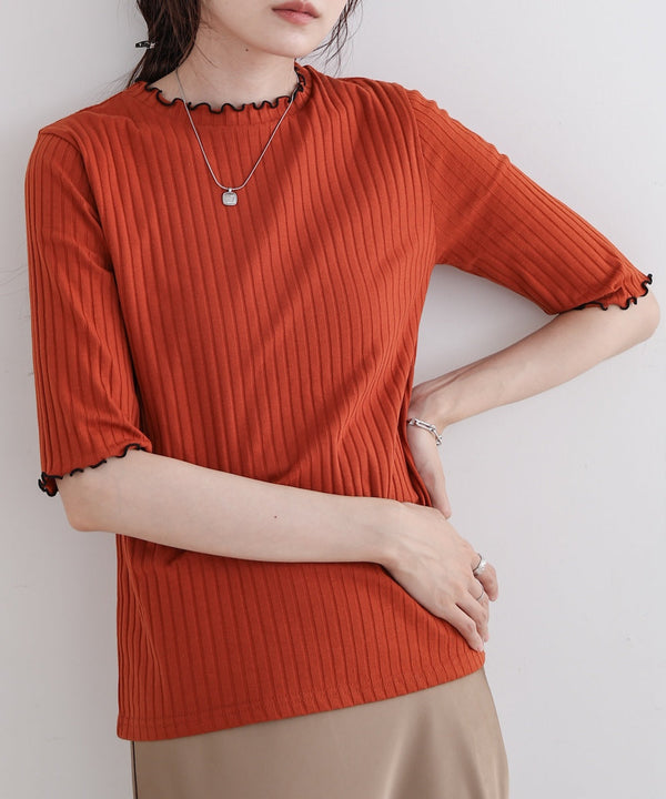 ウェーブメローハーフスリーブリブカットソー