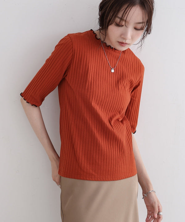 ウェーブメローハーフスリーブリブカットソー