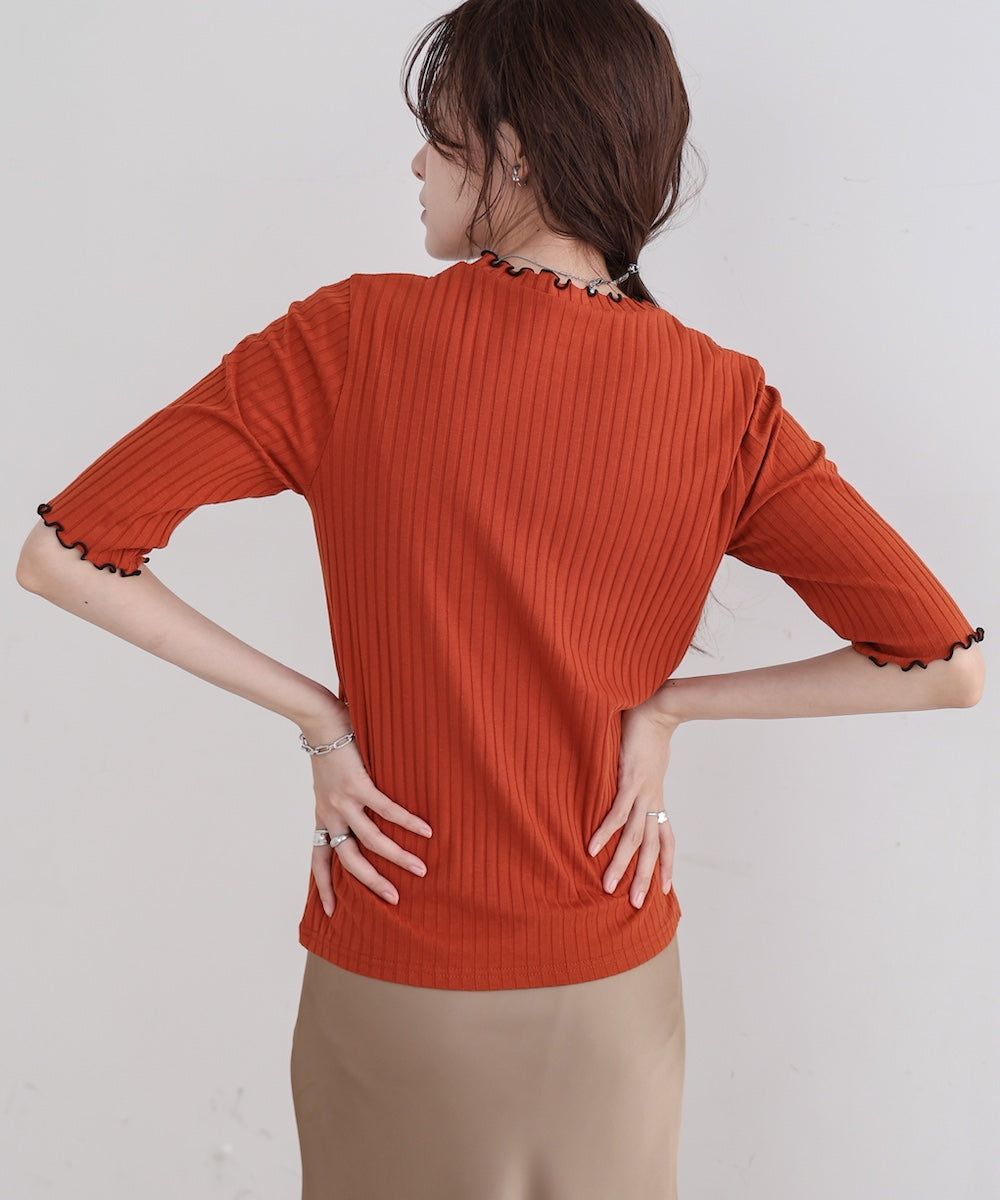 ウェーブメローハーフスリーブリブカットソー