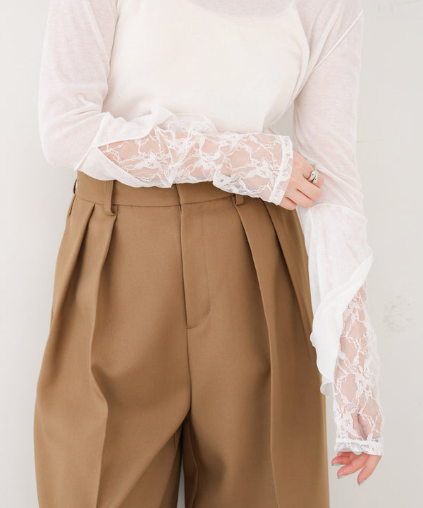 袖レースシアーリブレイヤードプルオーバー