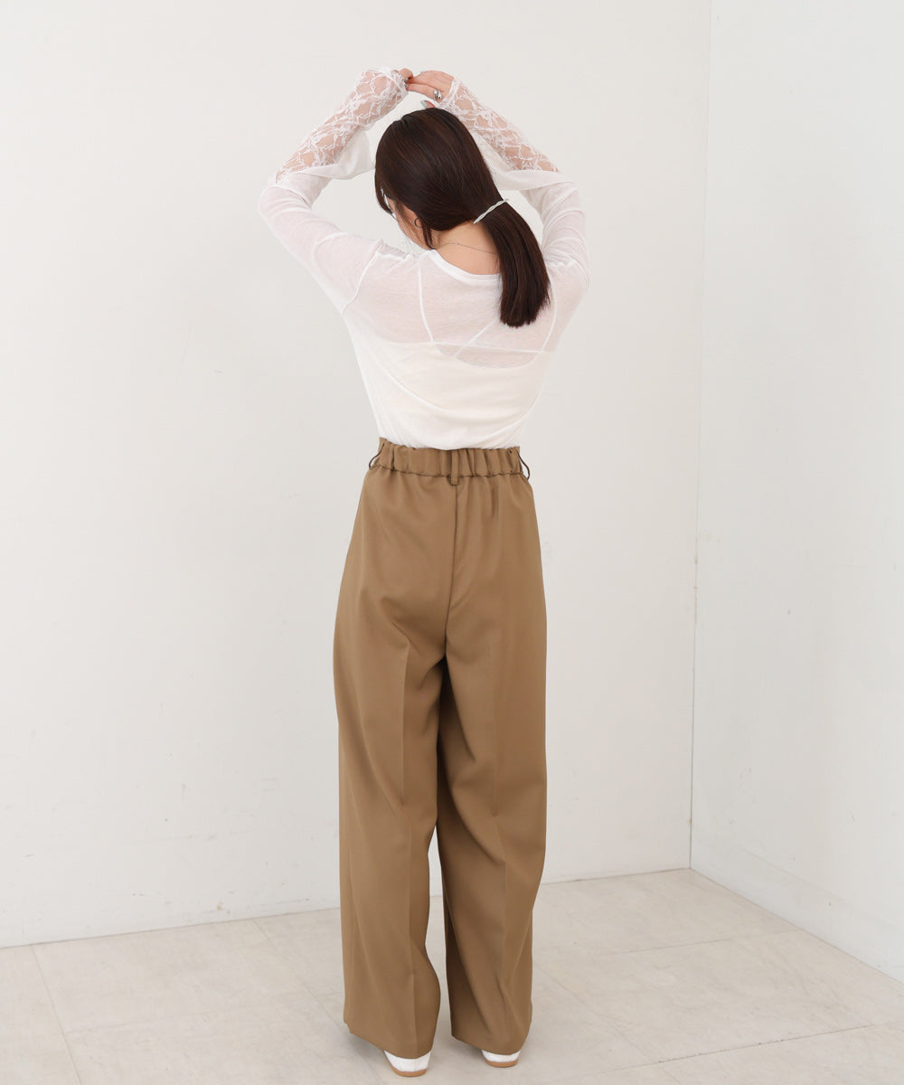 袖レースシアーリブレイヤードプルオーバー