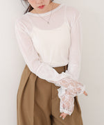 袖レースシアーリブレイヤードプルオーバー