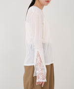 袖レースシアーリブレイヤードプルオーバー