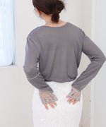 袖レースシアーリブレイヤードプルオーバー