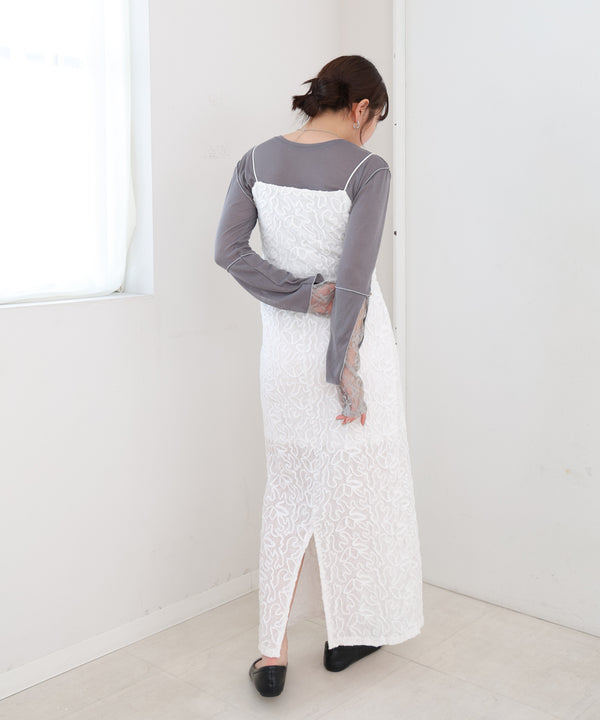 袖レースシアーリブレイヤードプルオーバー