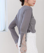 袖レースシアーリブレイヤードプルオーバー