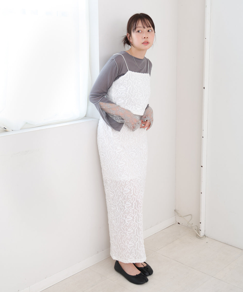 袖レースシアーリブレイヤードプルオーバー