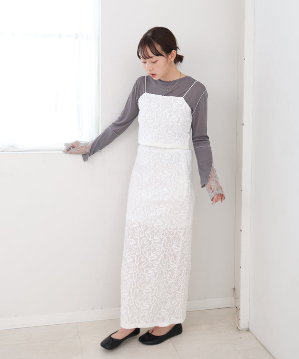 袖レースシアーリブレイヤードプルオーバー