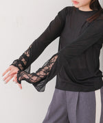 袖レースシアーリブレイヤードプルオーバー