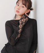 袖レースシアーリブレイヤードプルオーバー