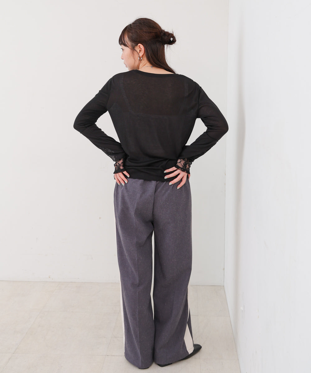 袖レースシアーリブレイヤードプルオーバー