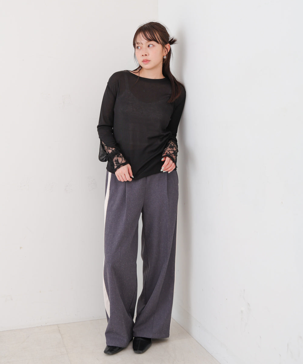 袖レースシアーリブレイヤードプルオーバー