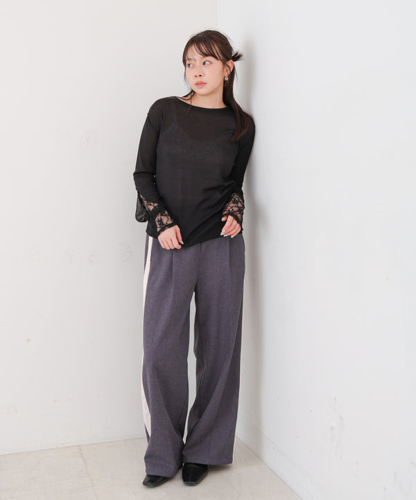 袖レースシアーリブレイヤードプルオーバー