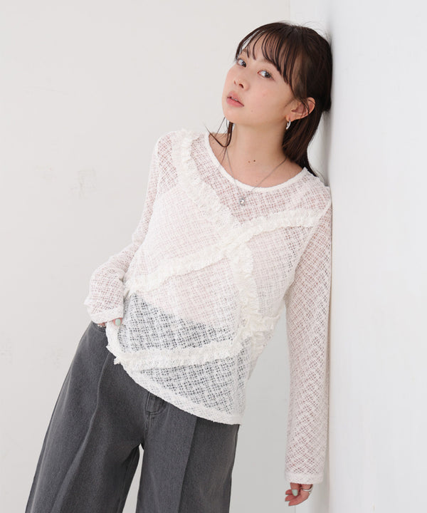 レースフリルシアーロングＴシャツ