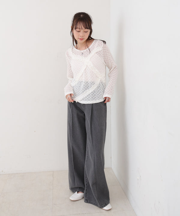 レースフリルシアーロングＴシャツ