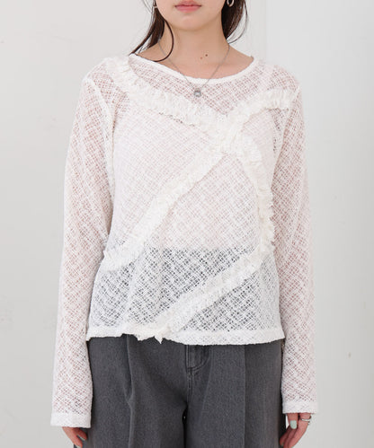 レースフリルシアーロングＴシャツ