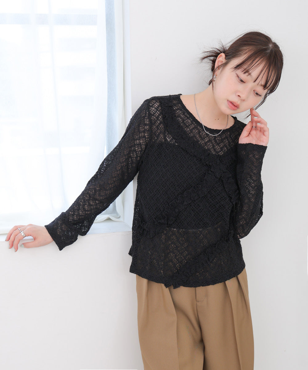 レースフリルシアーロングＴシャツ