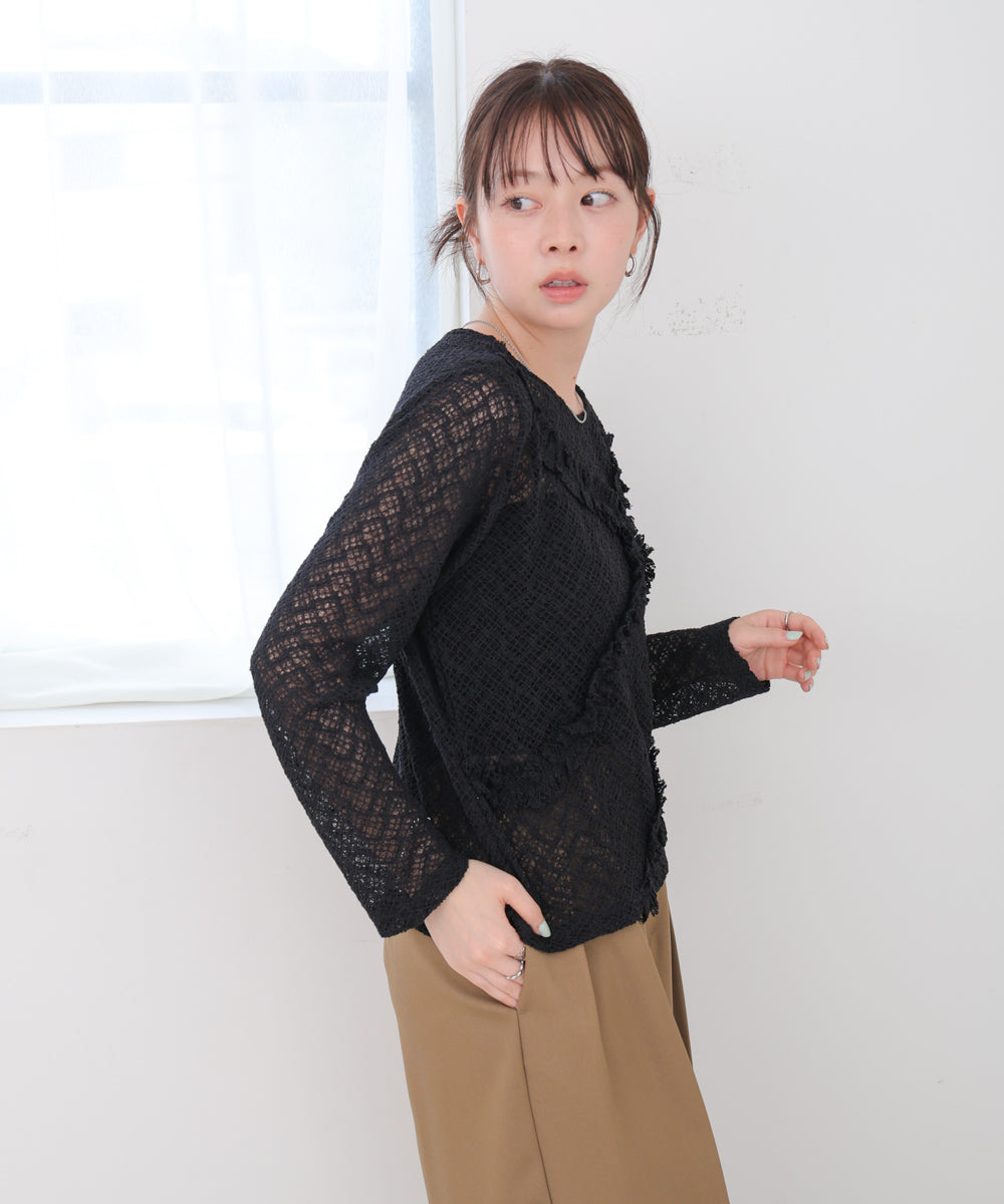 レースフリルシアーロングＴシャツ