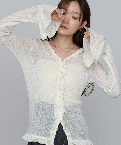 タイトシルエットフリルカーデ