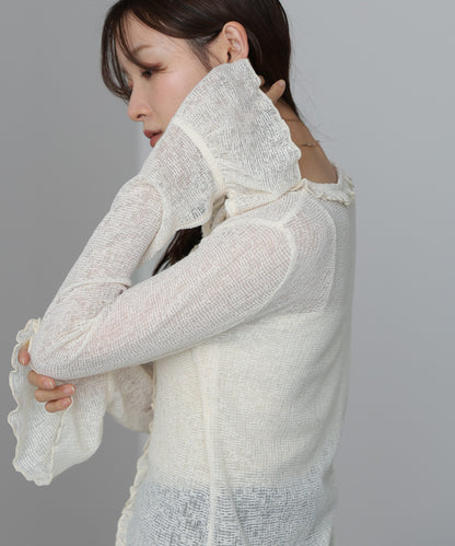 タイトシルエットフリルカーデ