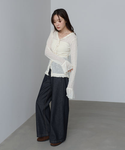 タイトシルエットフリルカーデ