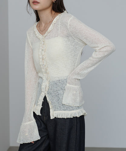 タイトシルエットフリルカーデ