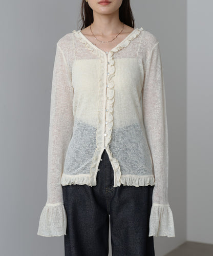 タイトシルエットフリルカーデ