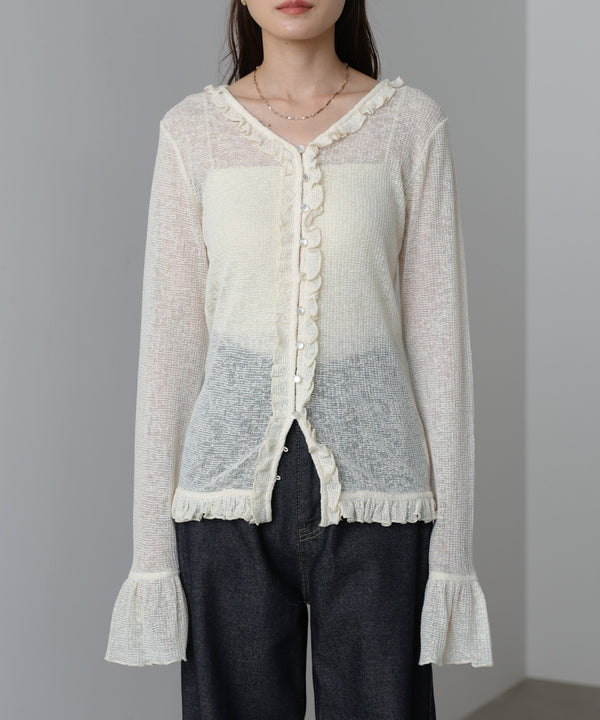 タイトシルエットフリルカーデ