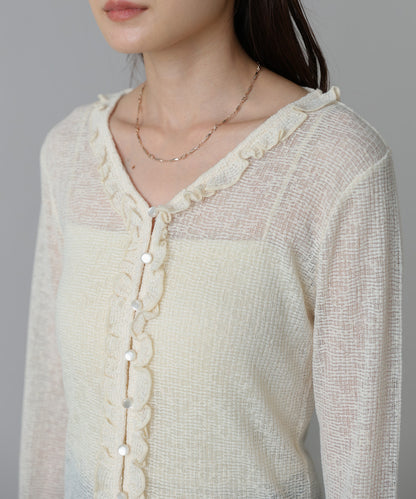 タイトシルエットフリルカーデ