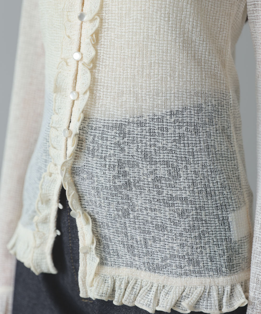 タイトシルエットフリルカーデ