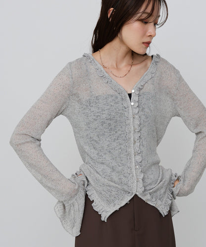 タイトシルエットフリルカーデ