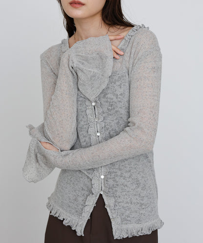 タイトシルエットフリルカーデ