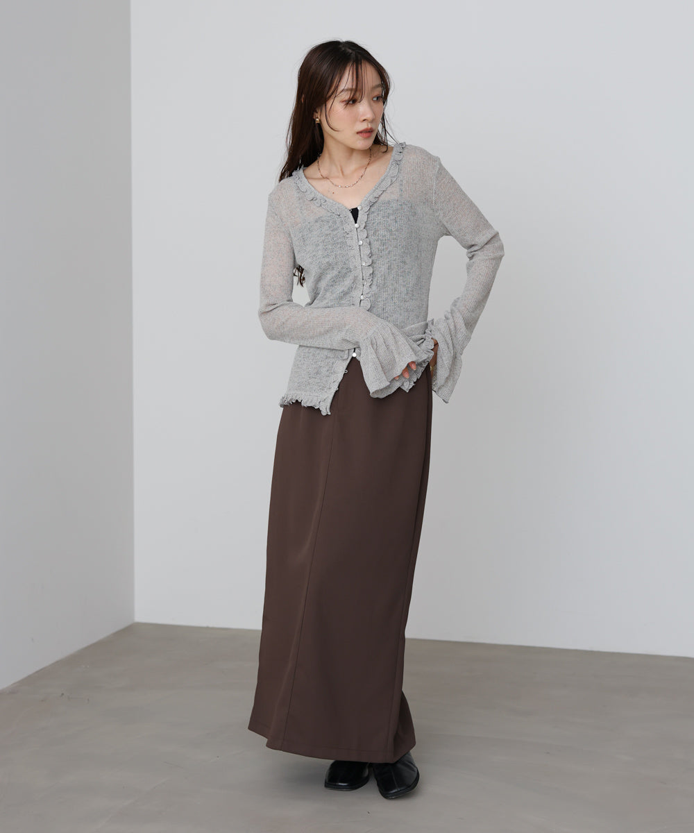 タイトシルエットフリルカーデ