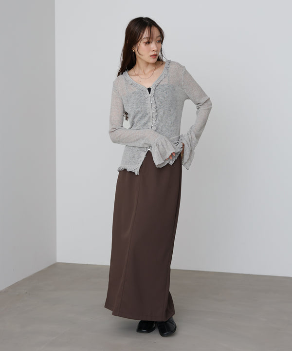 タイトシルエットフリルカーデ