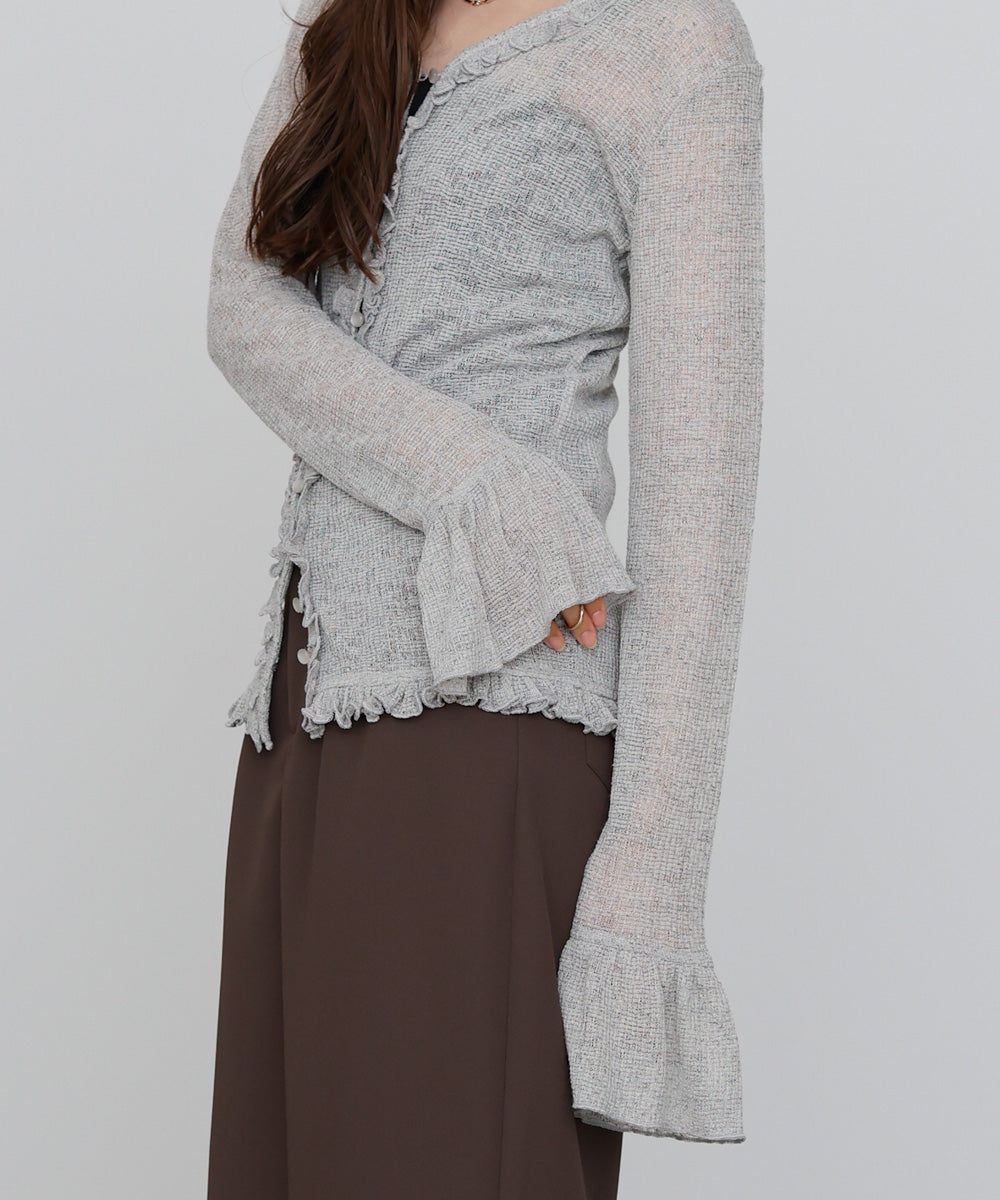 タイトシルエットフリルカーデ