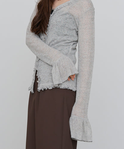 タイトシルエットフリルカーデ