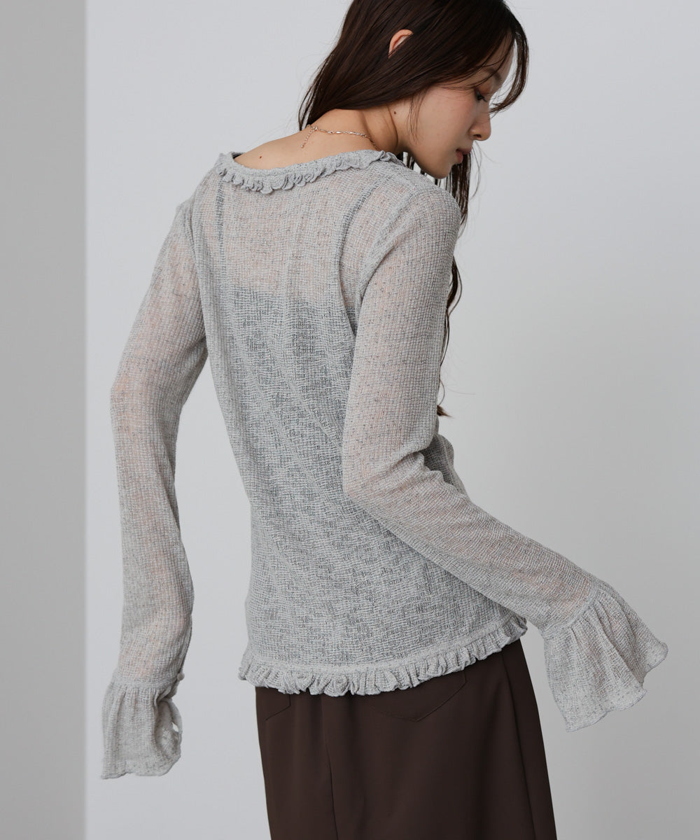 タイトシルエットフリルカーデ