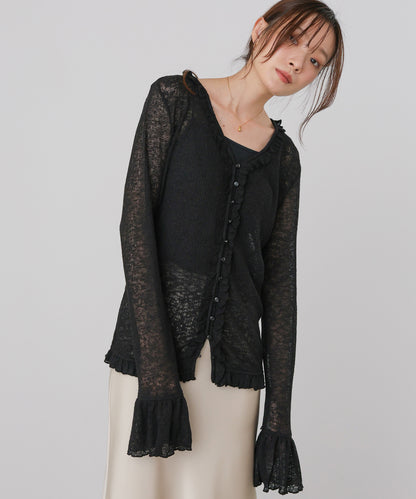 タイトシルエットフリルカーデ