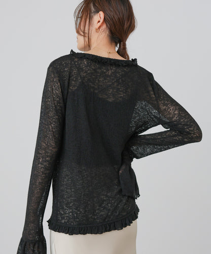 タイトシルエットフリルカーデ