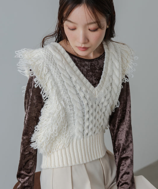フリンジバルキーニットベスト