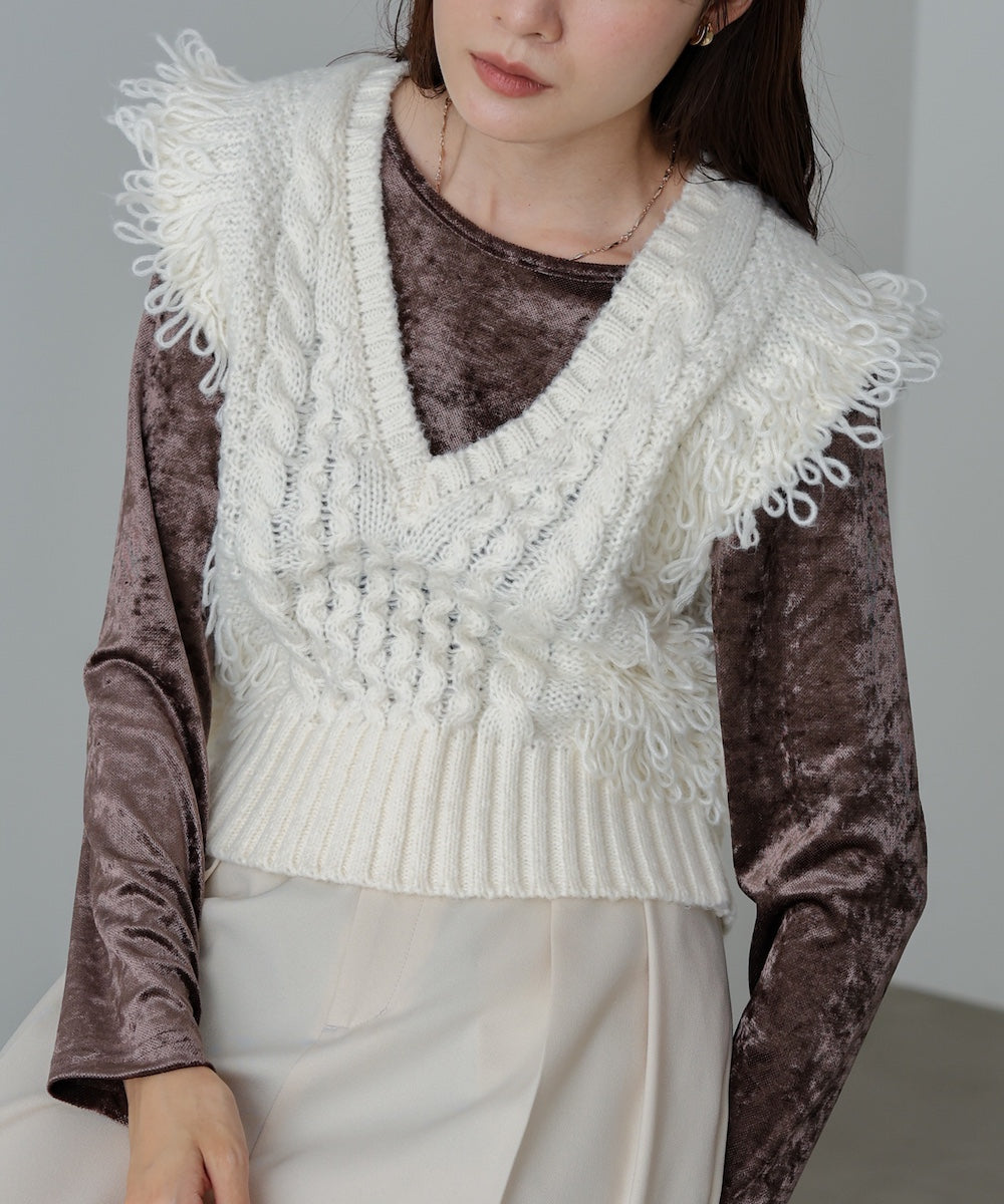 フリンジバルキーニットベスト