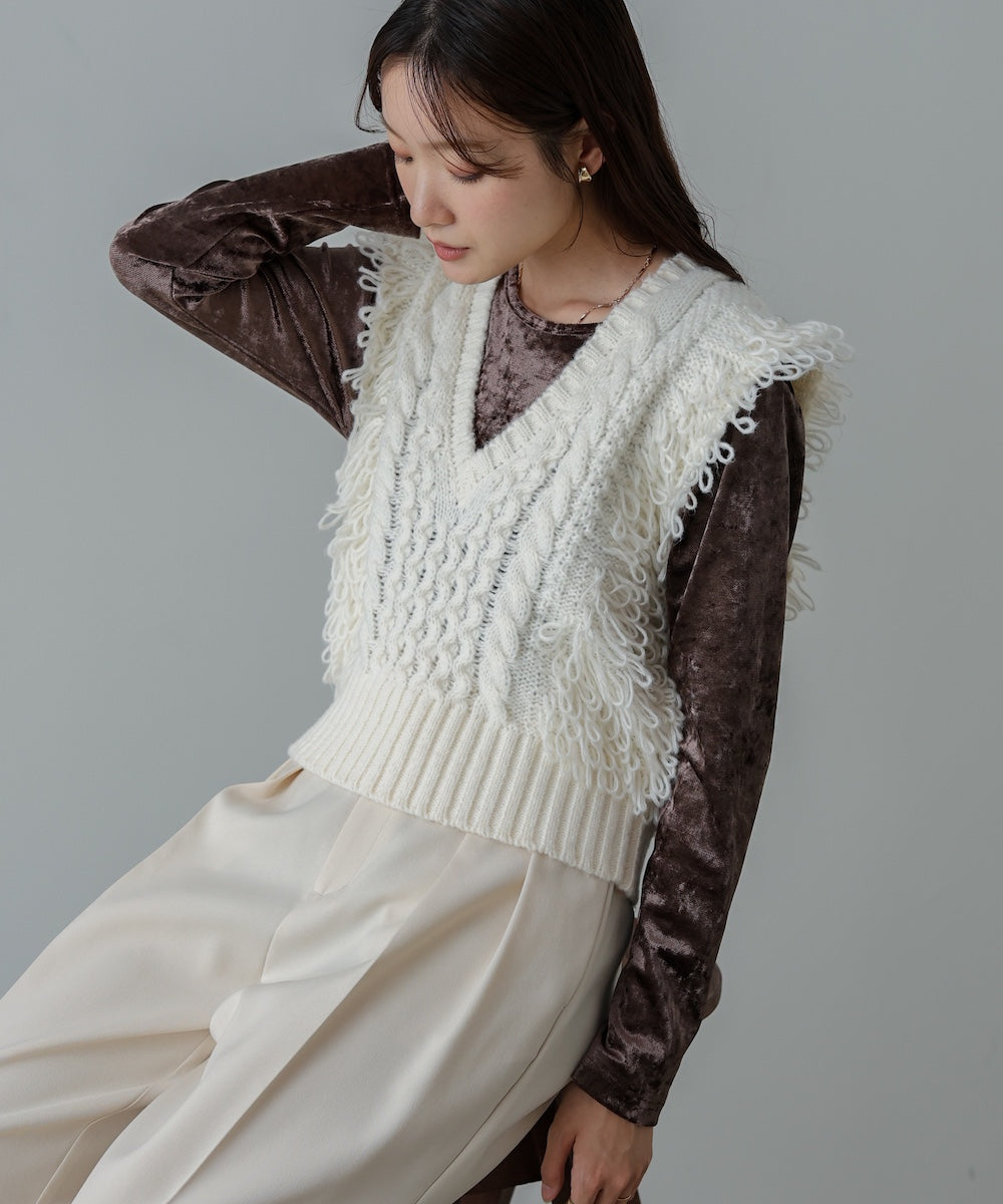 フリンジバルキーニットベスト