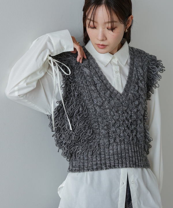 フリンジバルキーニットベスト